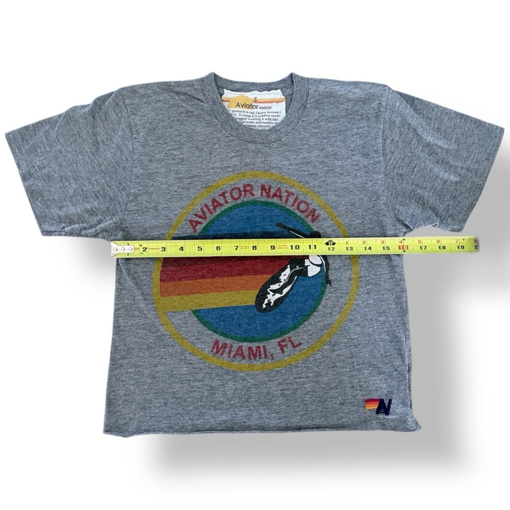 Aviator Nation Miami Boyfriend Raw Hem Tee Small Heather Grey - Picture 3 of 8